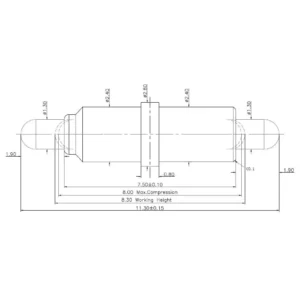 Technische Zeichnung des Double-Ended-Federkontakts SVXP-D-NC5118-01PA mit Abmessungen