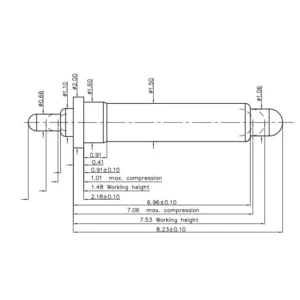 Technische Zeichnung des Double-Ended-Federkontakts SVXP-D-NC6212-01PA mit Abmessungen