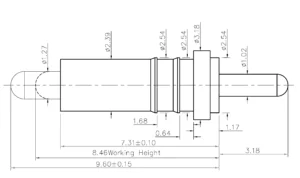 Technische Zeichnung des THT-Federkontakts SVXP-P-NC4690-01PA mit Abmessungen