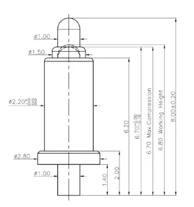 THT-Federkontakt SVXP-P-NC5120-01PA – Plug-In Type Technische Zeichnung des THT-Federkontakts SVXP-P-NC5120-01PA mit Abmessungen