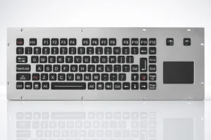 Robuste Spezialtastatur NHKT-M390TP mit gebürsteter Edelstahlfront, schwarzen Tasten und integriertem Touchpad